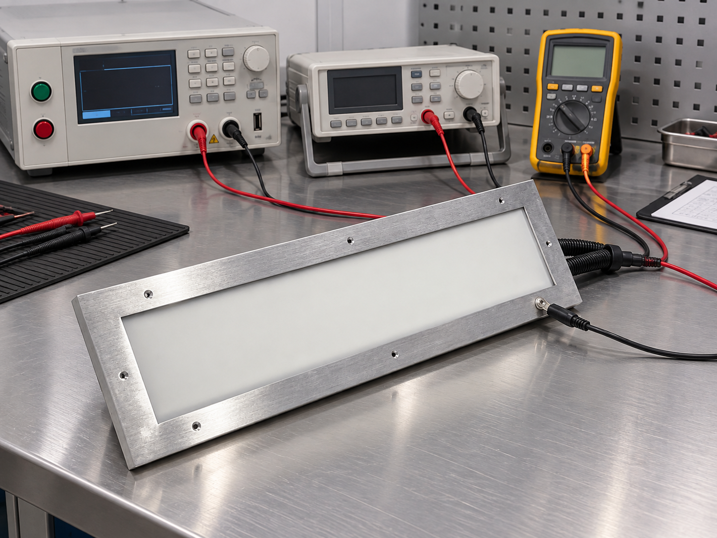 ZINREY commercial kitchen canopy LED light connected to professional electrical safety test equipment