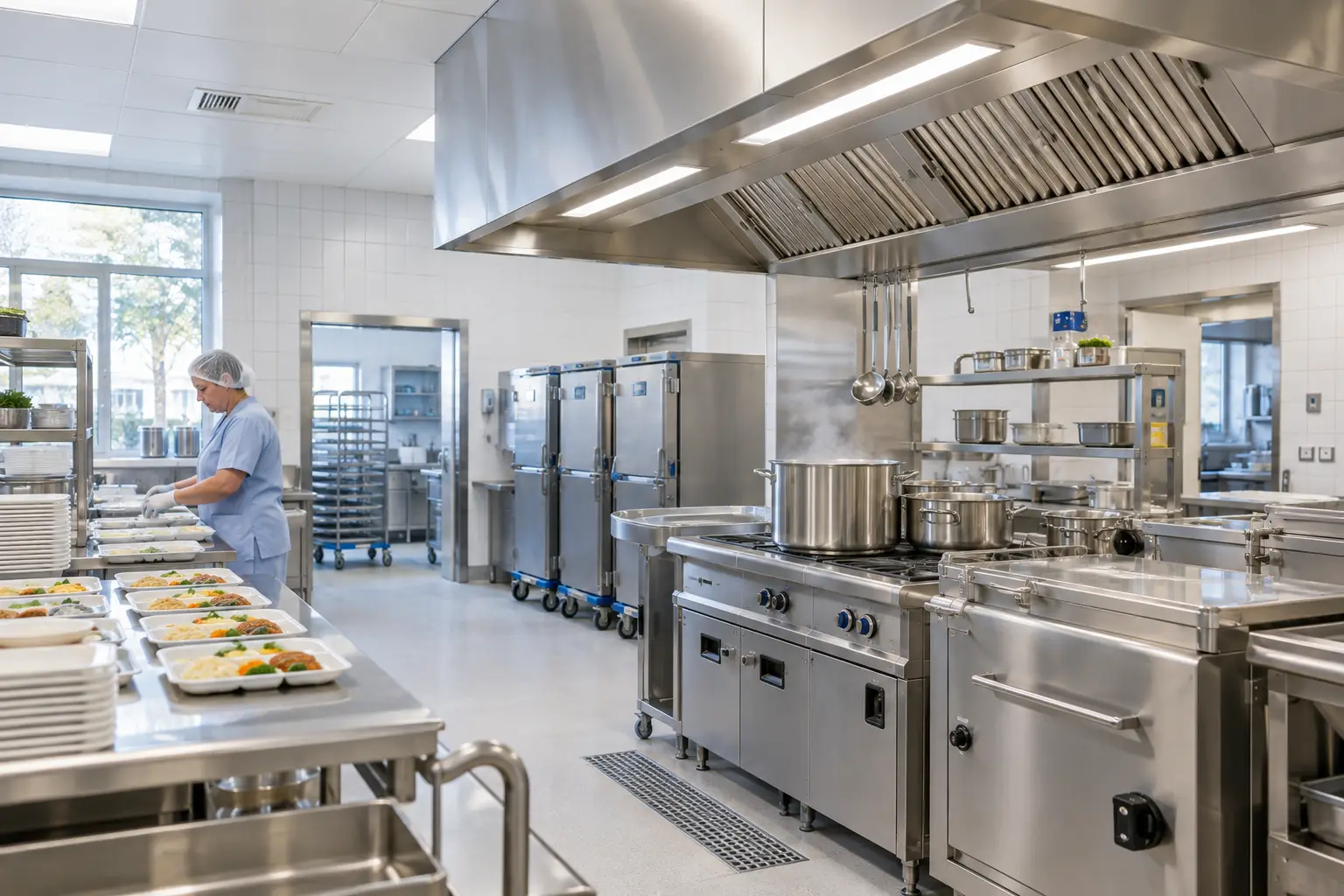 Canopy lighting in a hospital meal preparation kitchen