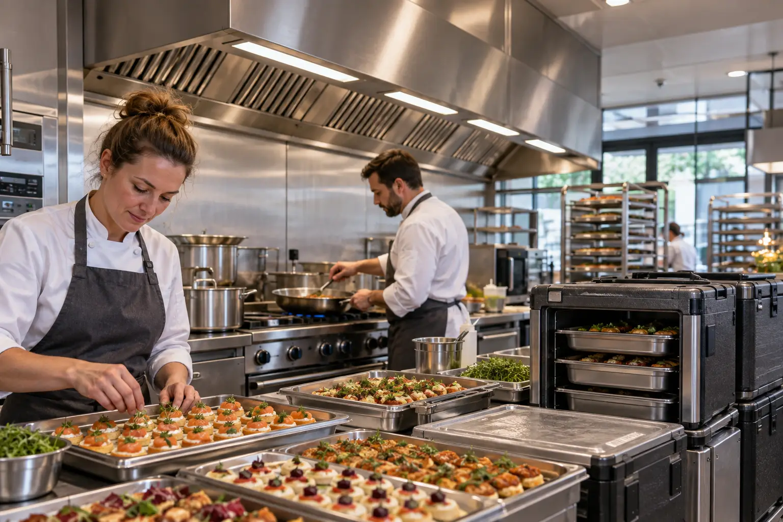 Canopy lighting in a catering preparation and cooking kitchen